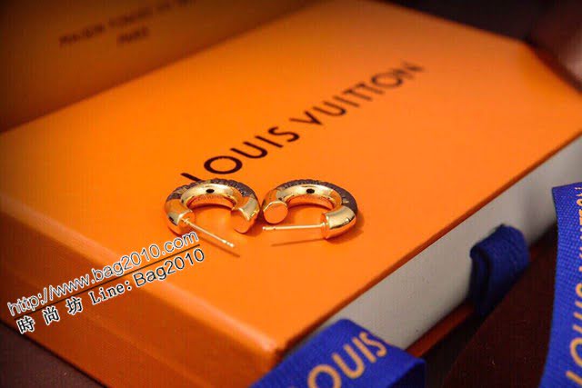 Louis Vuitton新款飾品 路易威登圓環金色耳環耳勾 LV老花皮耳釘  zglv2205